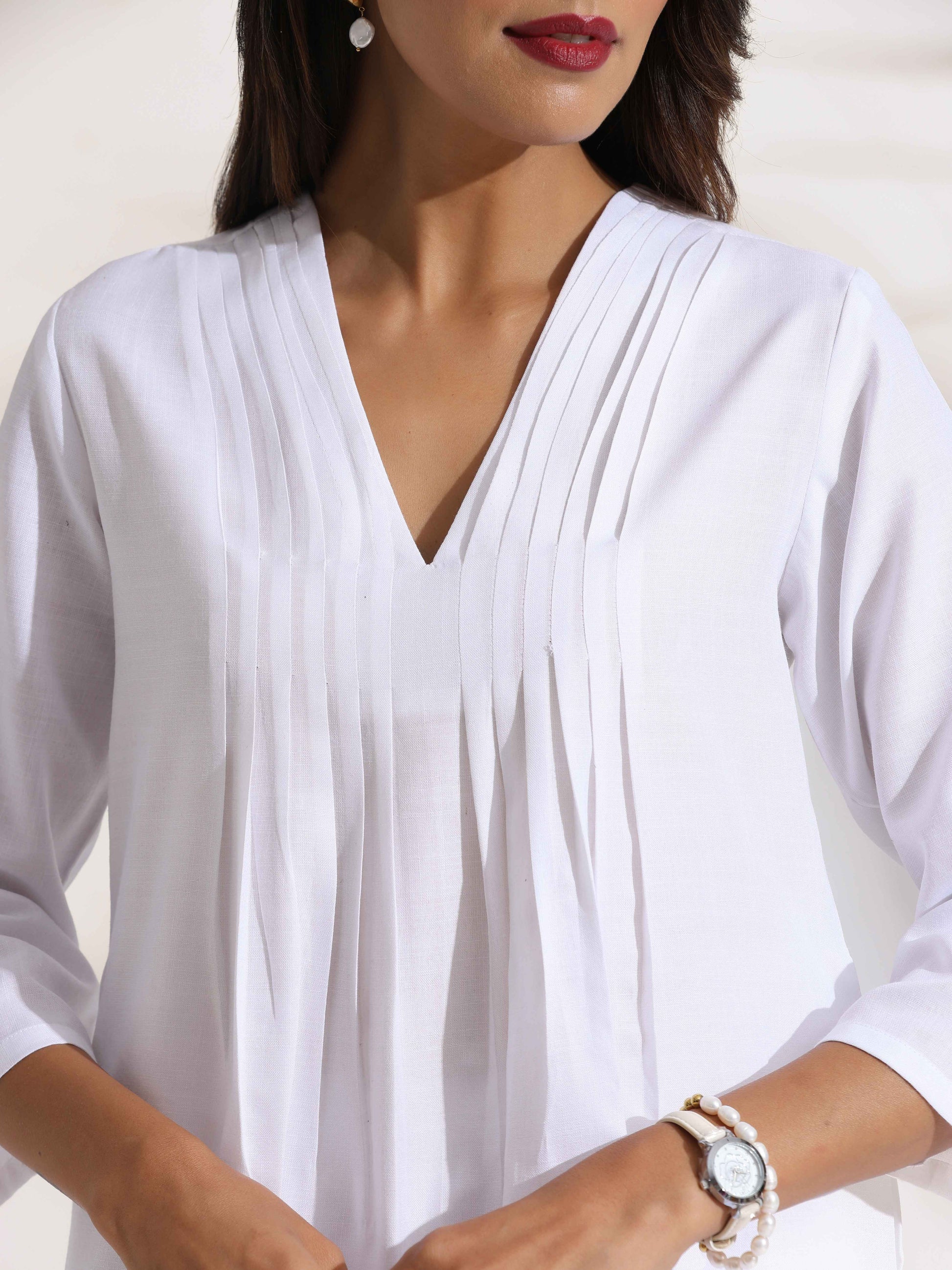 trueBrowns White Slub Co-ord Set - Swadesiicart