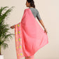 trueBrowns Pink Lime Muslin Ikat Saree | Swadesiicart
