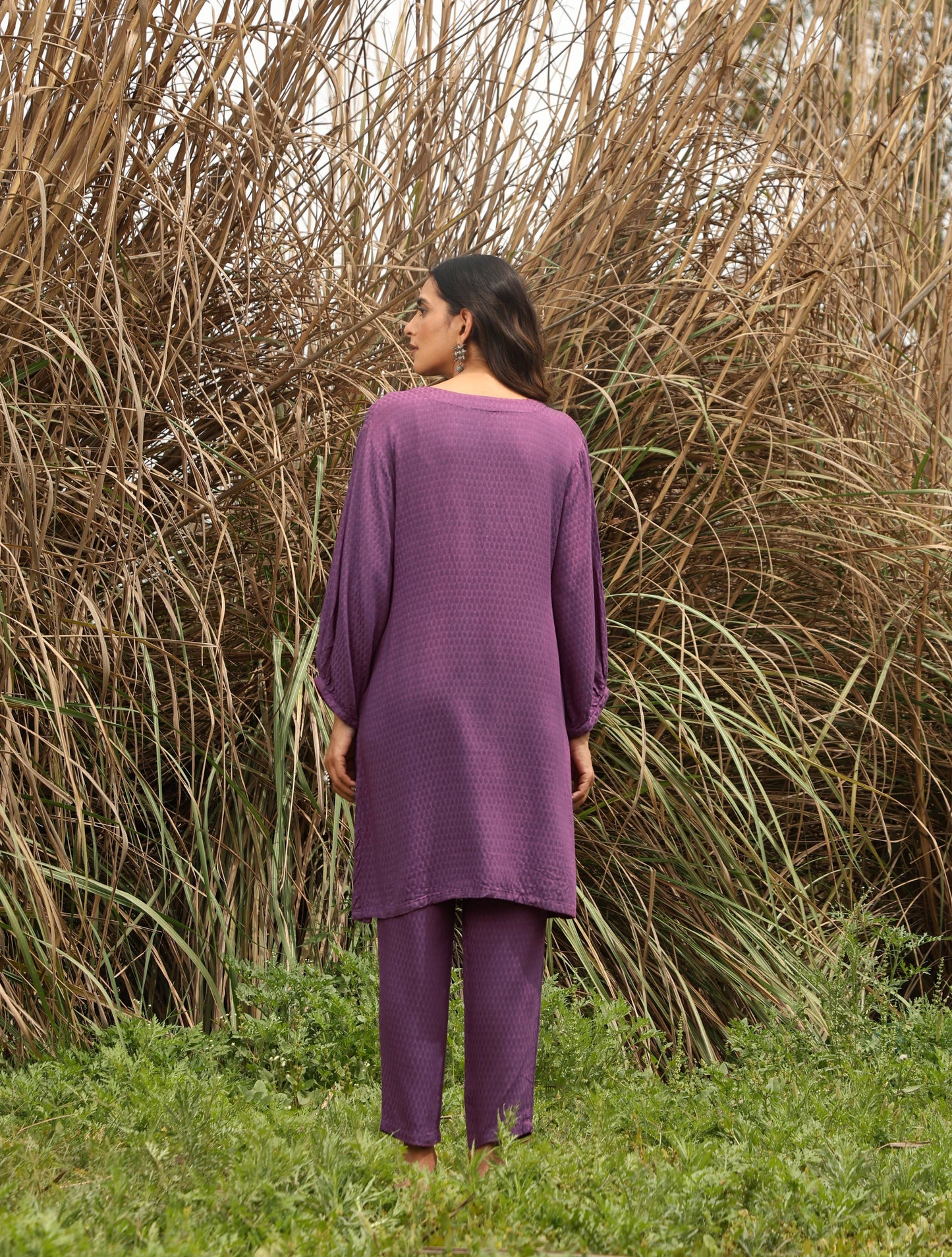 trueBrowns Purple Viscose Dobby Relaxed Co-ord Set - Swadesiicart