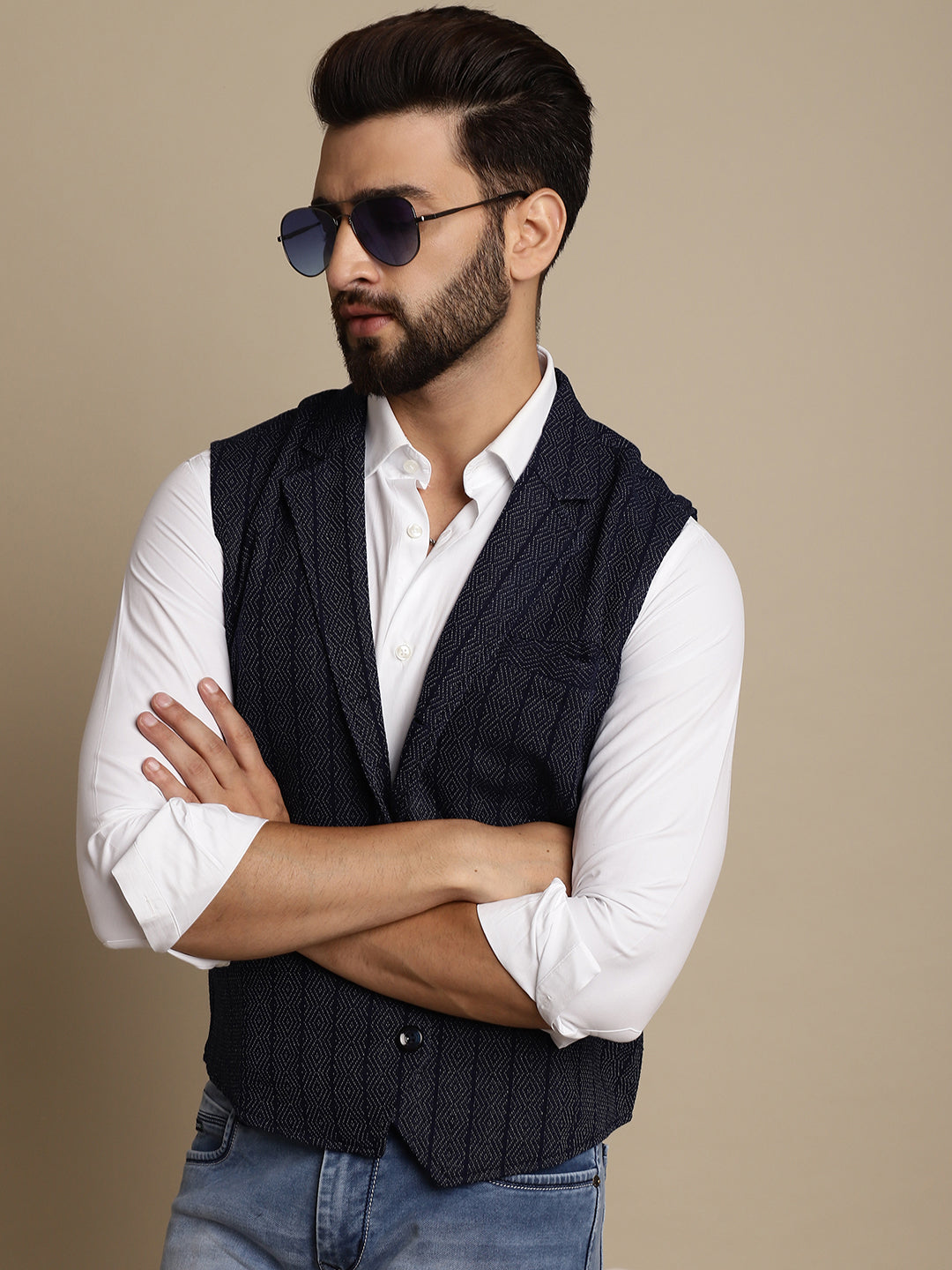 Even Apparels Men's Blue Waistcoat with Notched Lapel | Swadesiicart
