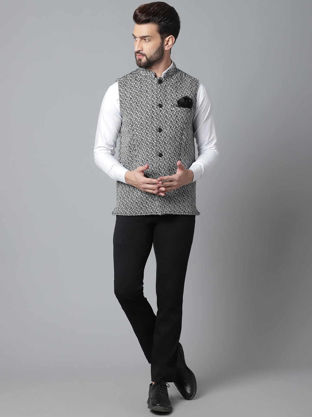 Even Apparels Men's Grey Pure Wool Nehru Jacket | Swadesiicart