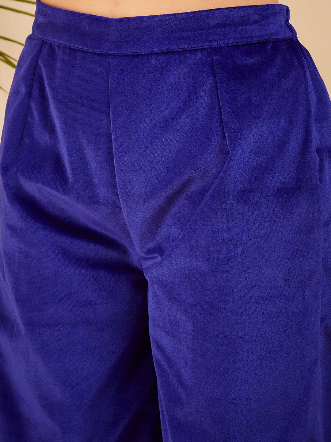 InWeave Women's Royal Blue Mughal Shaan Style Velvet Short Kurta Set - Swadesiicart