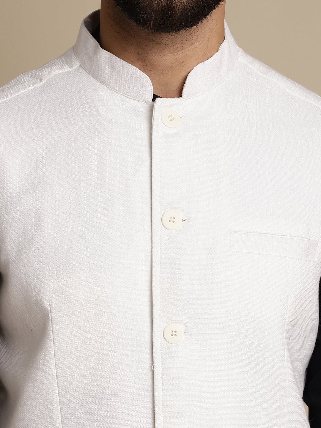 Even Apparels Men's White Mandarin Collar Waistcoat | Swadesiicart