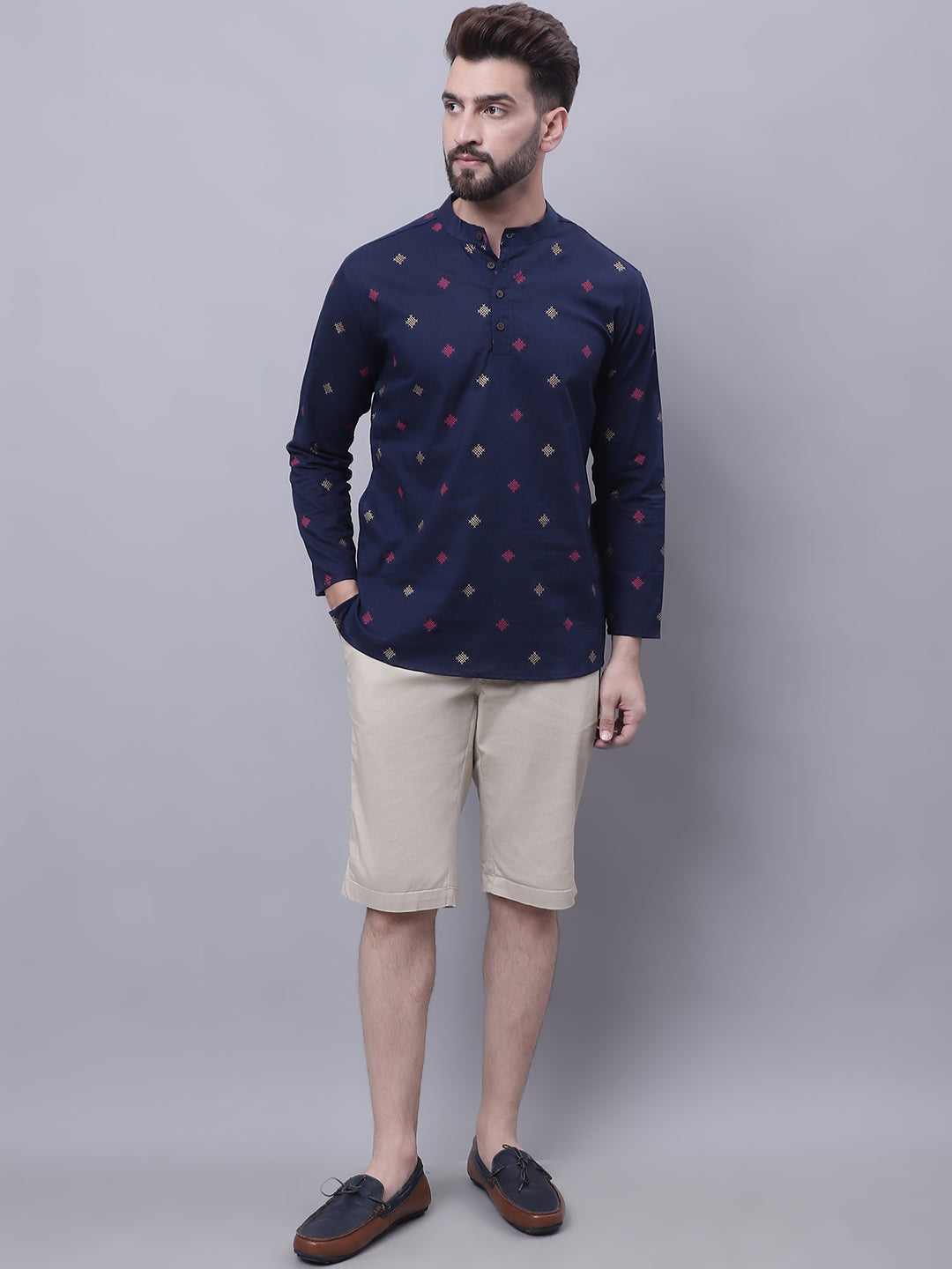 Even Apparels Blue Pure Cotton Short Kurta With Band Collar | Swadesiicart