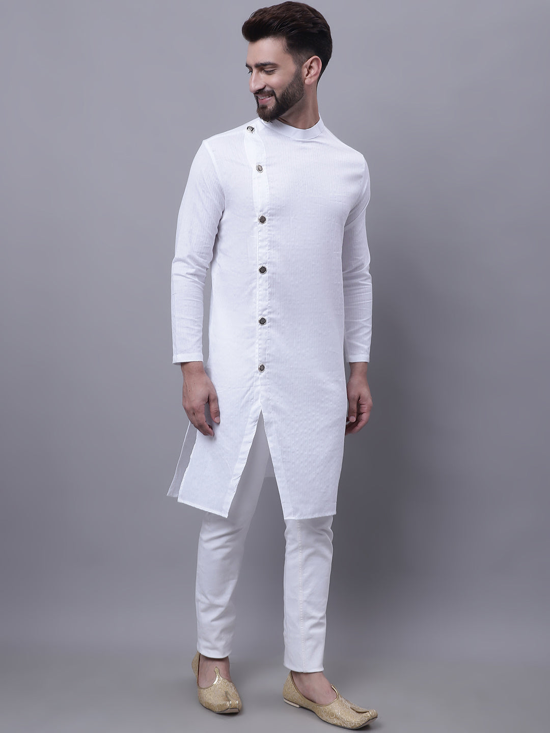 Even Apparels White Sherwani Kurta With Asymetrical Cut | Swadesiicart