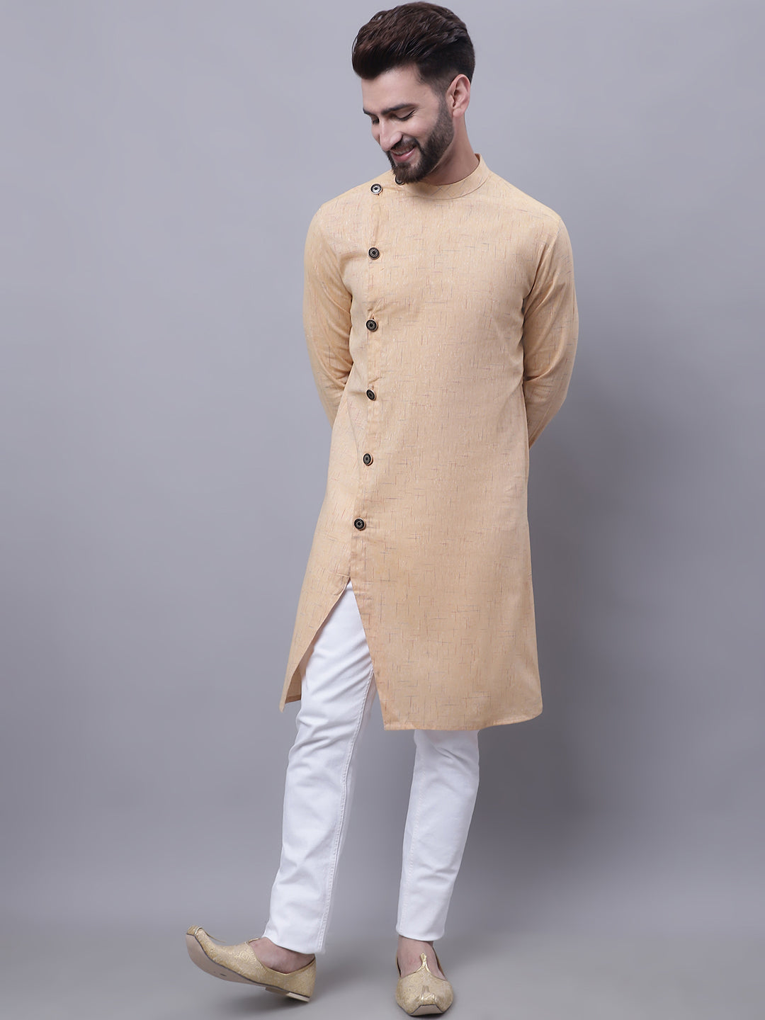 Even Apparels Beige Sherwani Kurta With Asymetrical Cut | Swadesiicart