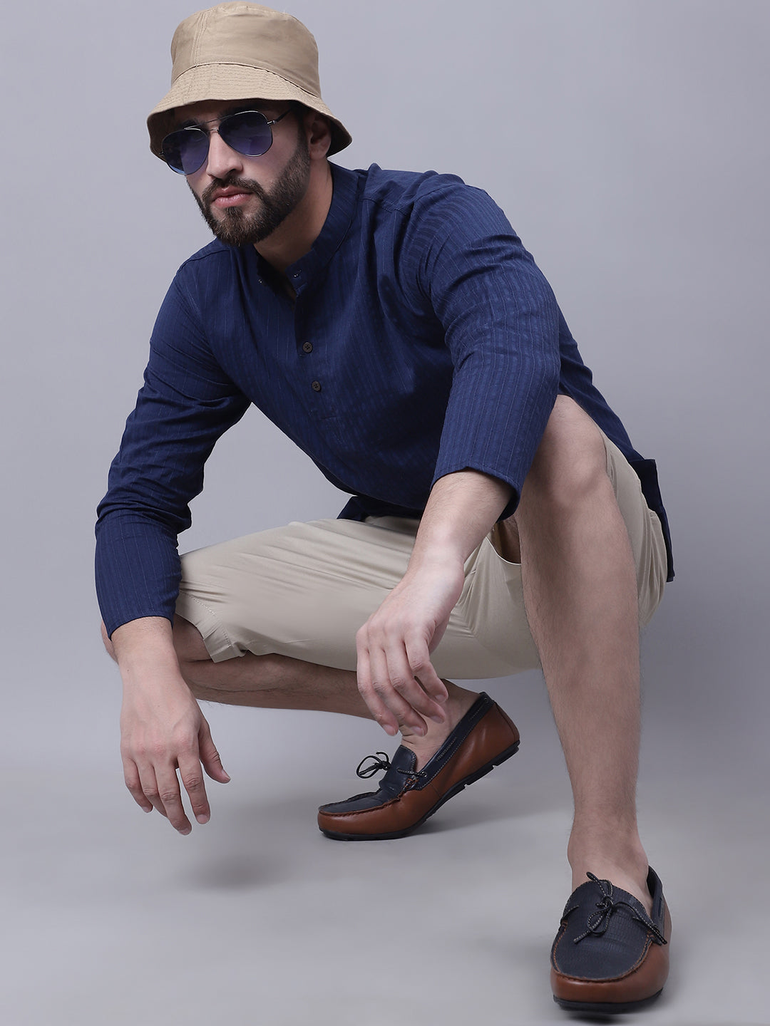 Even Apparels Blue Pure Cotton Short Kurta With Band Collar | Swadesiicart