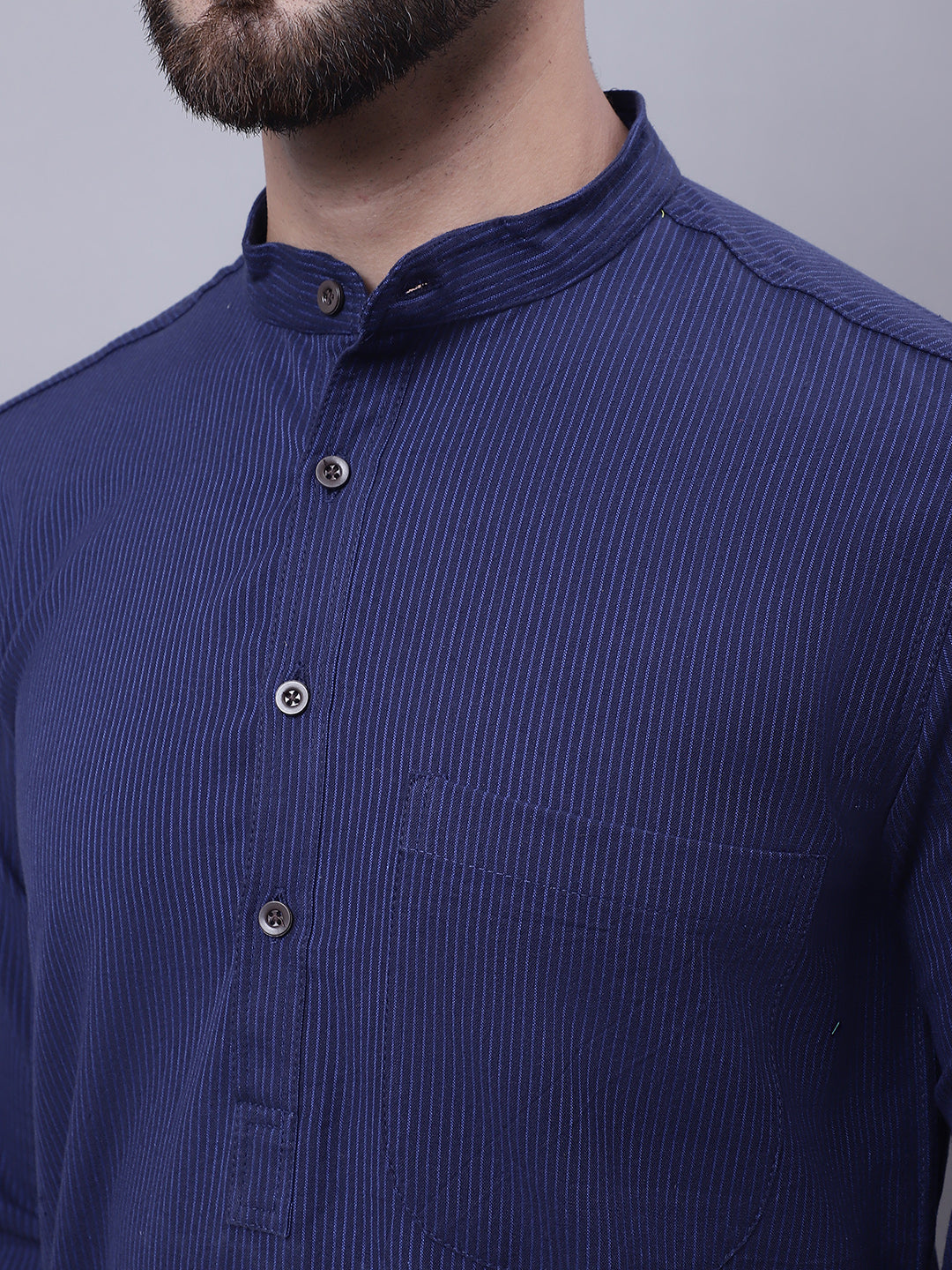 Even Apparels Blue Pure Cotton Kurta With Band Collar | Swadesiicart