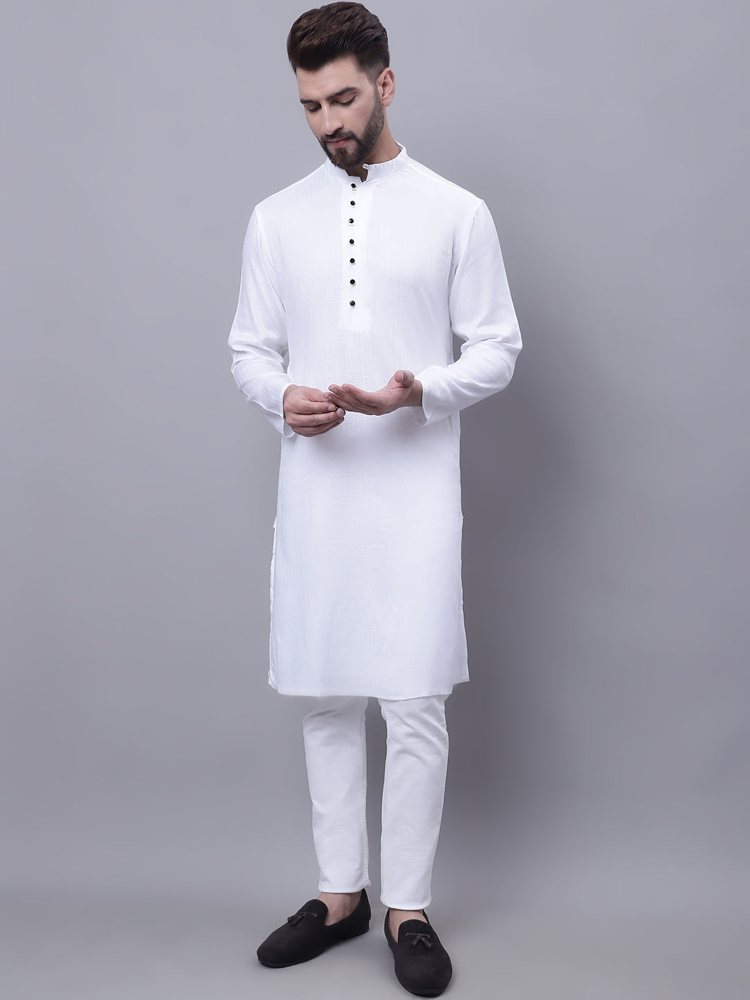 Even Apparels White Pure Cotton Kurta With Band Collar | Swadesiicart