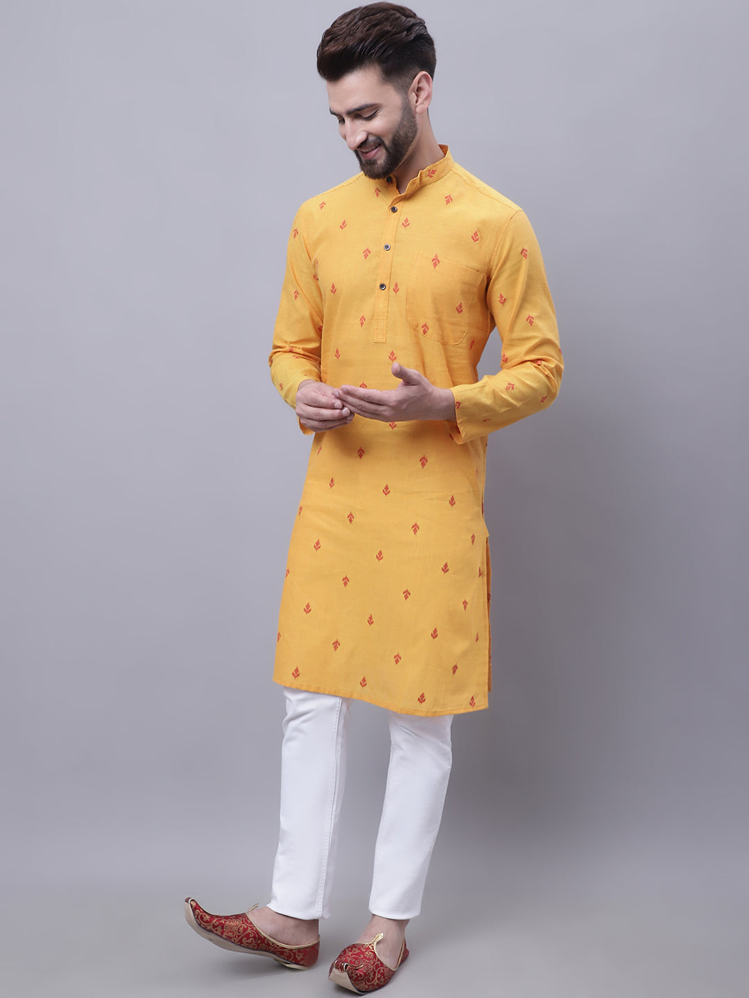 Even Apparels Yellow Pure Cotton Kurta With Band Collar | Swadesiicart