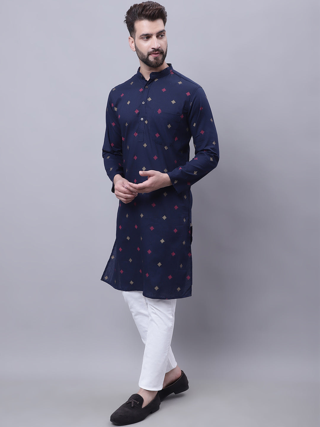 Even Apparels Blue Pure Cotton Kurta With Band Collar | Swadesiicart