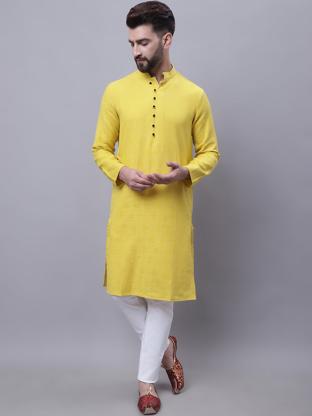 Even Apparels Yellow Pure Cotton Kurta With Band Collar | Swadesiicart