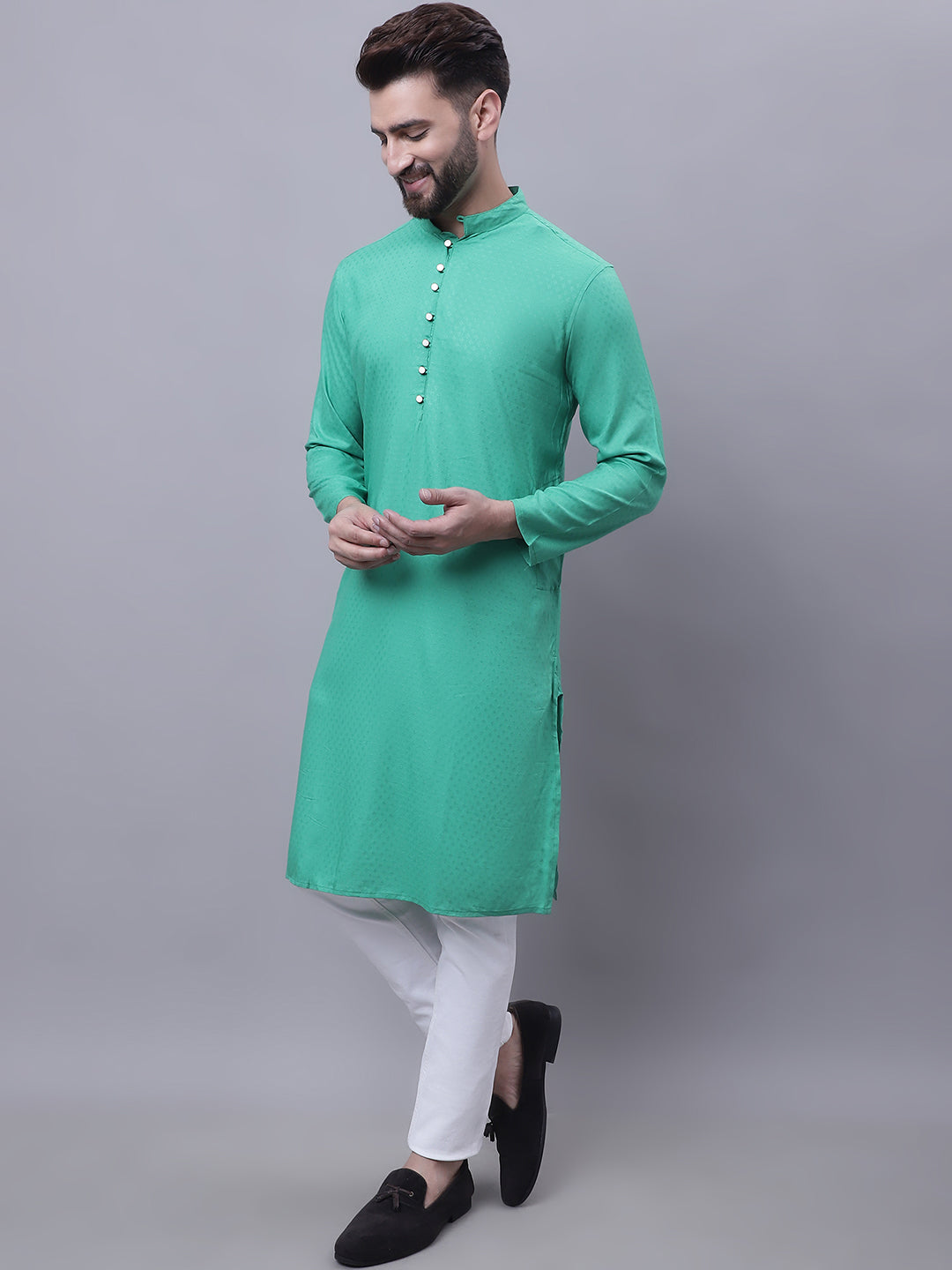 Even Apparels Green Kurta With Band Collar | Swadesiicart
