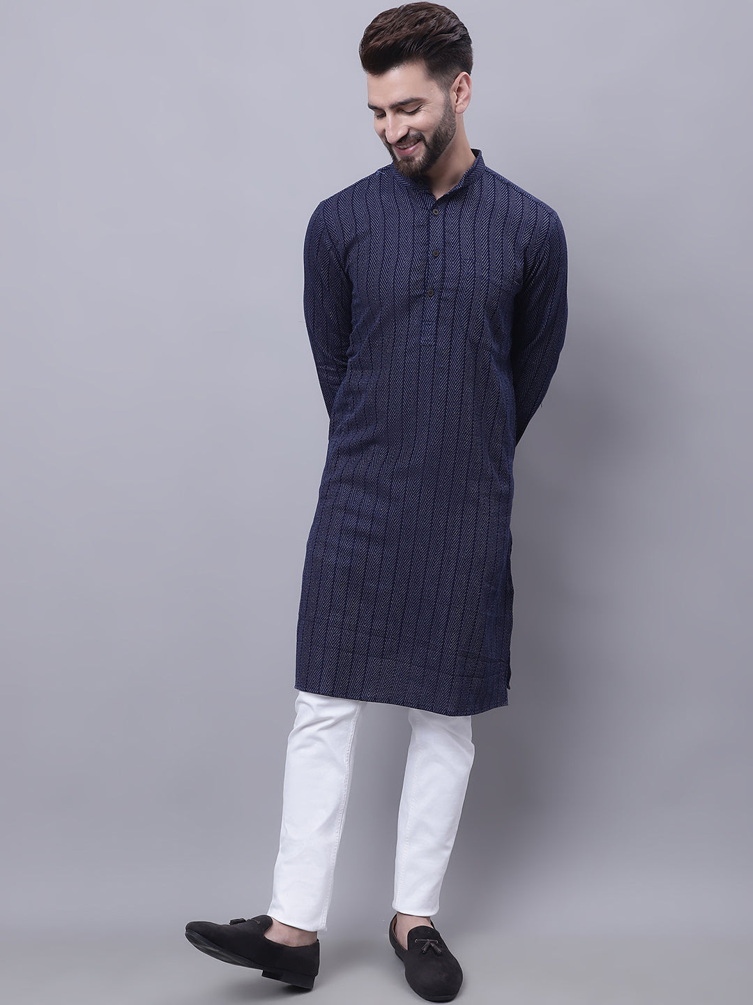 Even Apparels Blue Pure Cotton Kurta With Band Collar | Swadesiicart