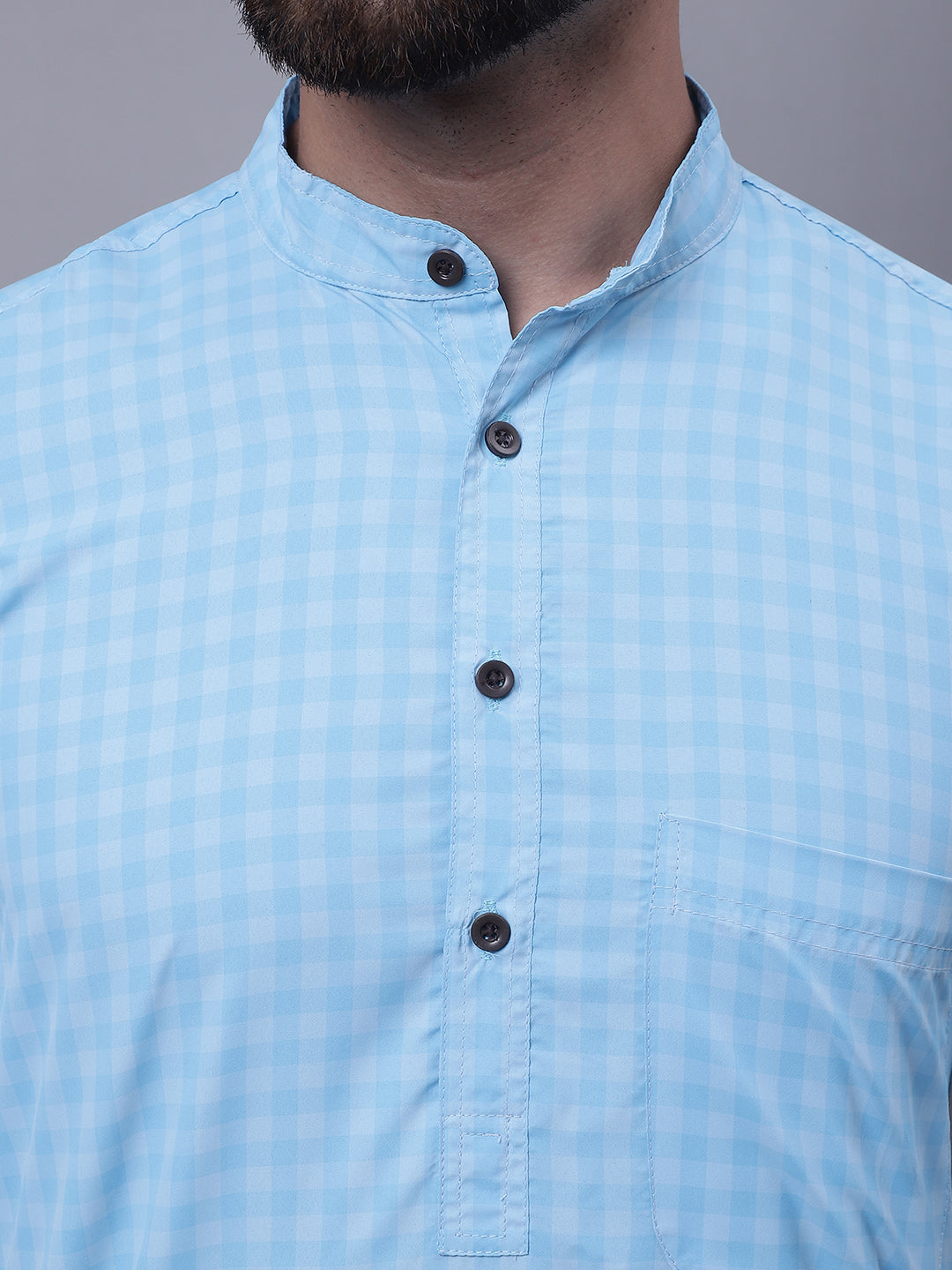 Even Apparels Blue Pure Cotton Short Sleeves Kurta With Band Collar | Swadesiicart