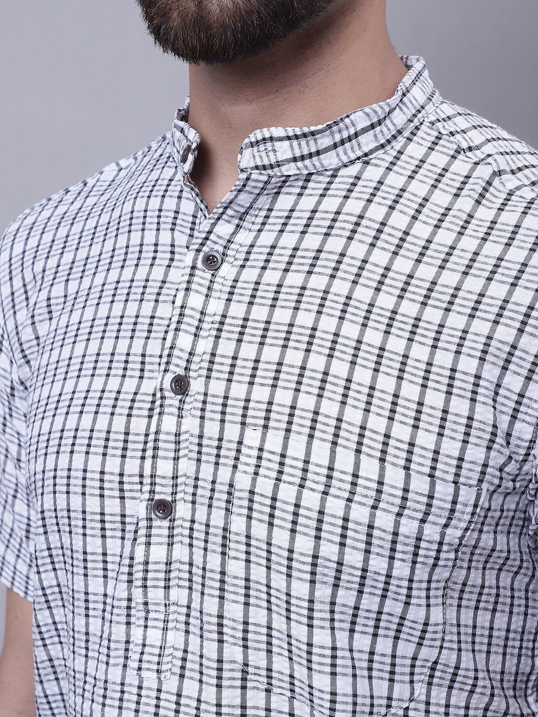 Even Apparels Multi Pure Cotton Short Sleeves Kurta With Band Collar | Swadesiicart