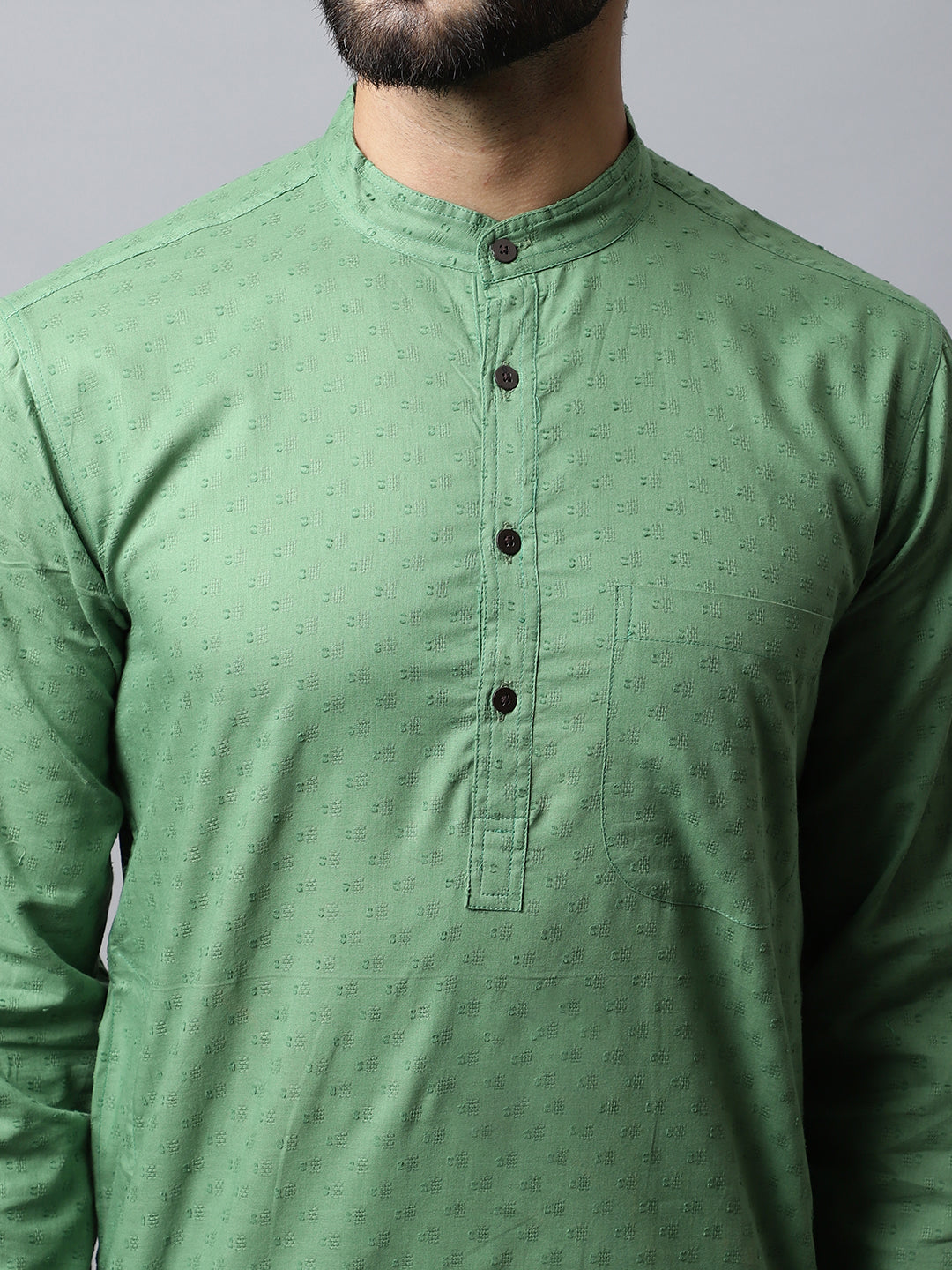 Even Apparels Green Solid Kurta With Band Collar | Swadesiicart