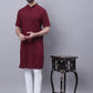 Even Apparels Red Pure Cotton Short Sleeves Kurta With Band Collar | Swadesiicart