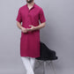 Even Apparels Maroon Pure Cotton Short Sleeves Kurta With Band Collar | Swadesiicart