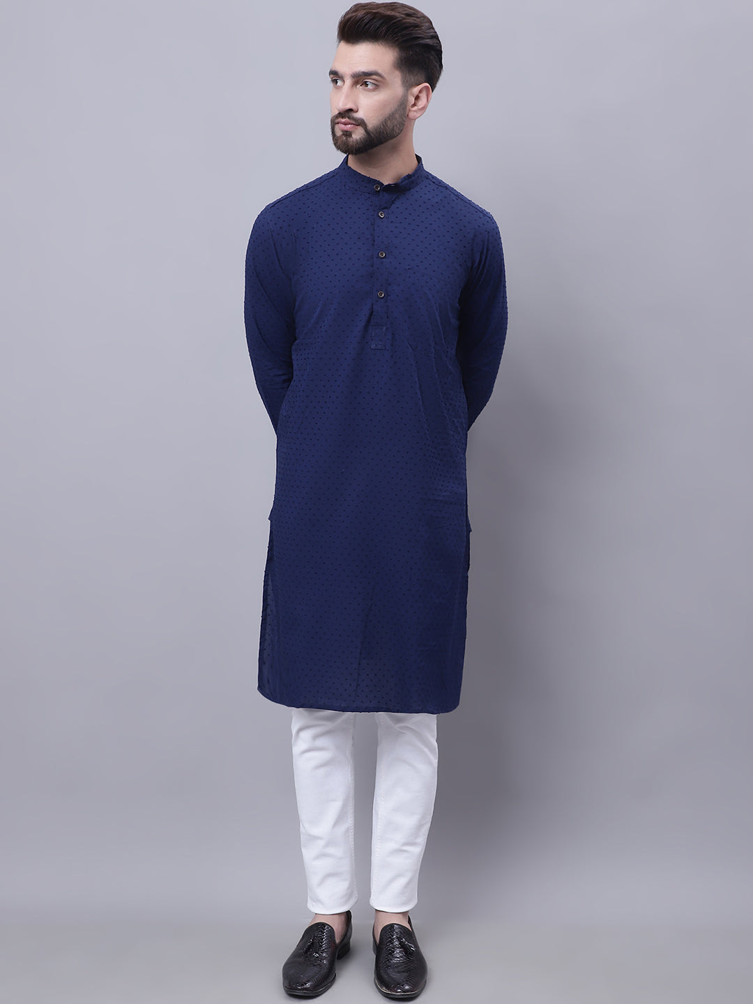 Even Apparels Blue Pure Cotton Kurta With Band Collar | Swadesiicart