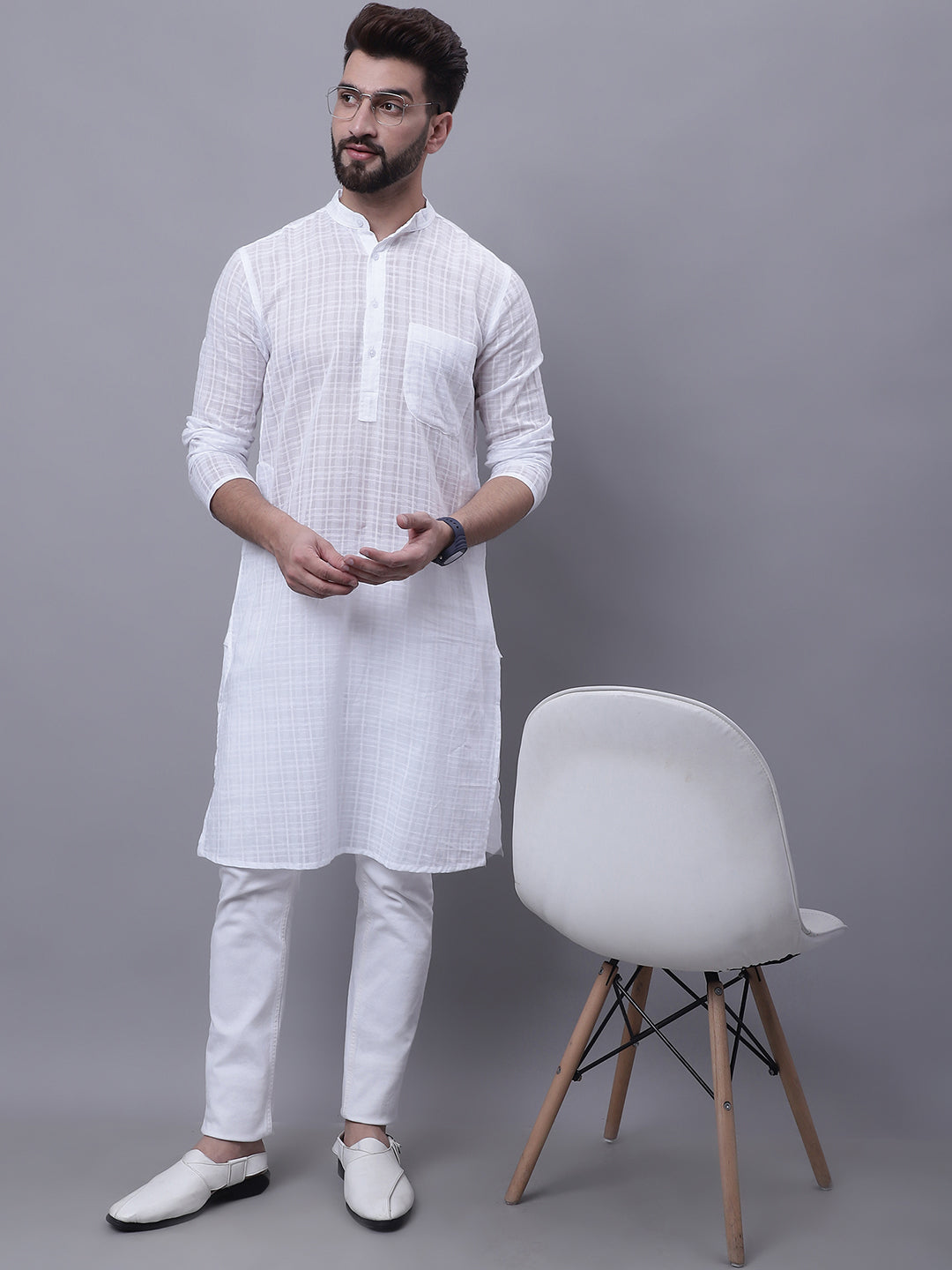 Even Apparels White Pure Cotton Kurta With Band Collar | Swadesiicart