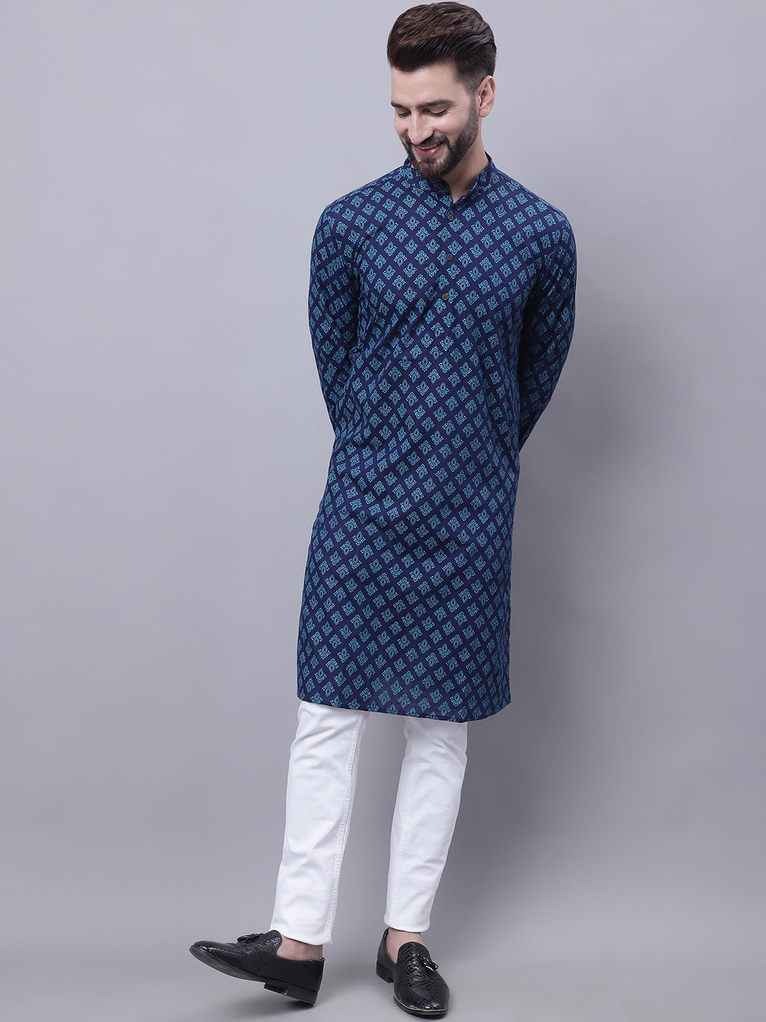 Even Apparels Blue Pure Cotton Kurta With Band Collar | Swadesiicart