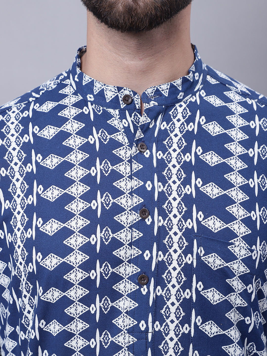 Even Apparels Blue Pure Cotton Kurta With Band Collar | Swadesiicart