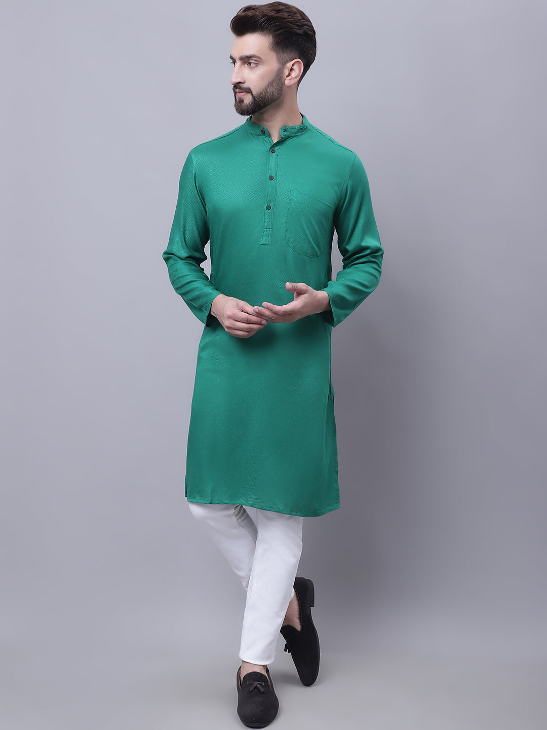 Even Apparels Green Kurta With Band Collar | Swadesiicart