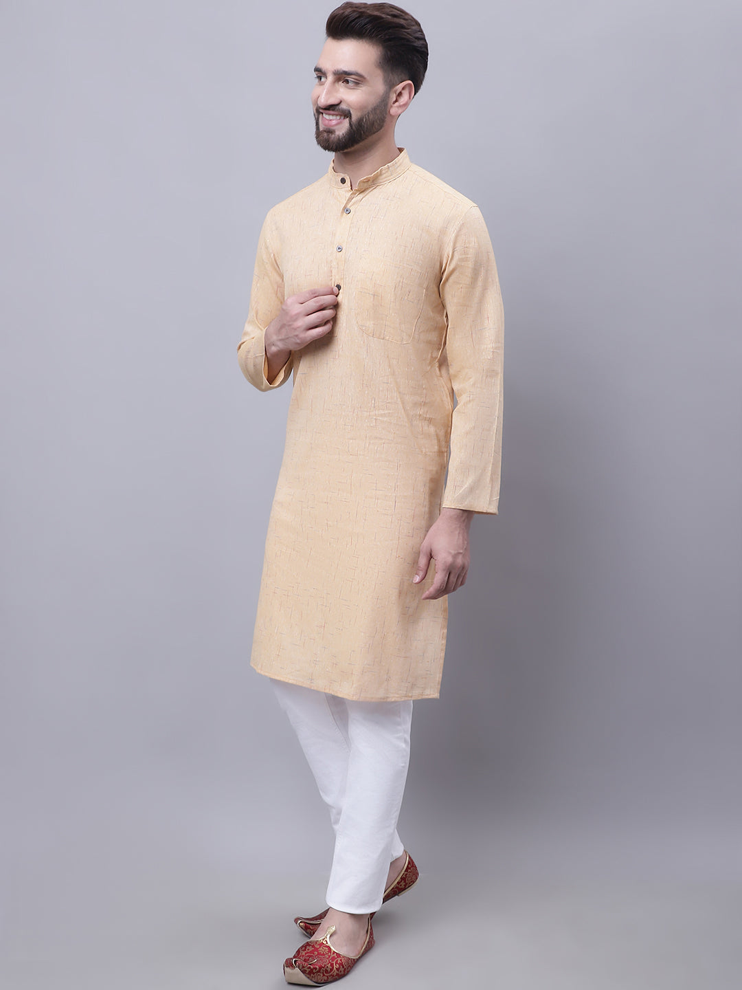 Even Apparels Yellow Pure Cotton Kurta With Band Collar | Swadesiicart