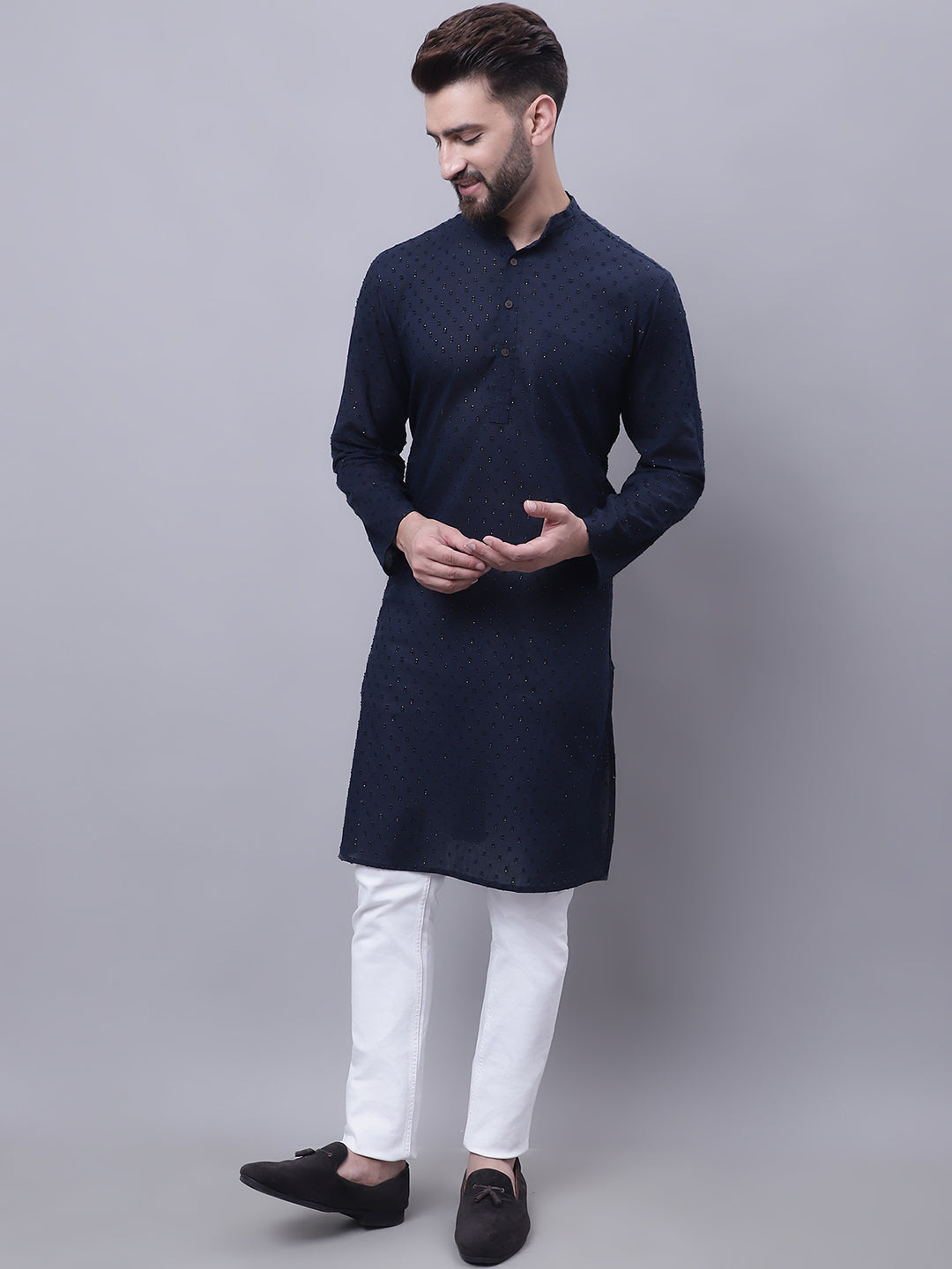 Even Apparels Blue Pure Cotton Kurta With Band Collar | Swadesiicart
