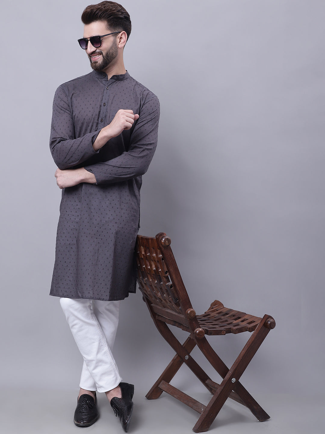Even Apparels Grey Pure Cotton Kurta With Band Collar | Swadesiicart