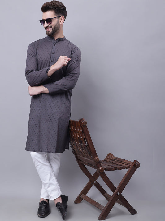 Even Apparels Grey Pure Cotton Kurta With Band Collar | Swadesiicart