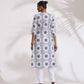 trueBrowns White Cotton Geometric Print Angrakha Kurta Set | Swadesiicart