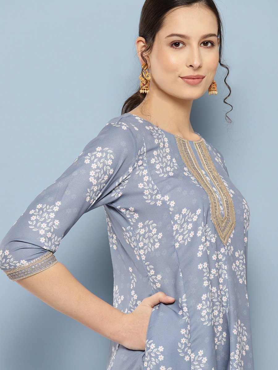 Ahalyaa Floral Printed Midi A-Line Ethnic Dress | Swadesiicart