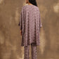 trueBrowns Dark Mauve Zig Zag Printed Silk Kaftan Co-Ord Set - Swadesiicart