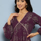 Ahalyaa Floral Print Puff Sleeves Empire Crepe Ethnic Dress | Swadesiicart