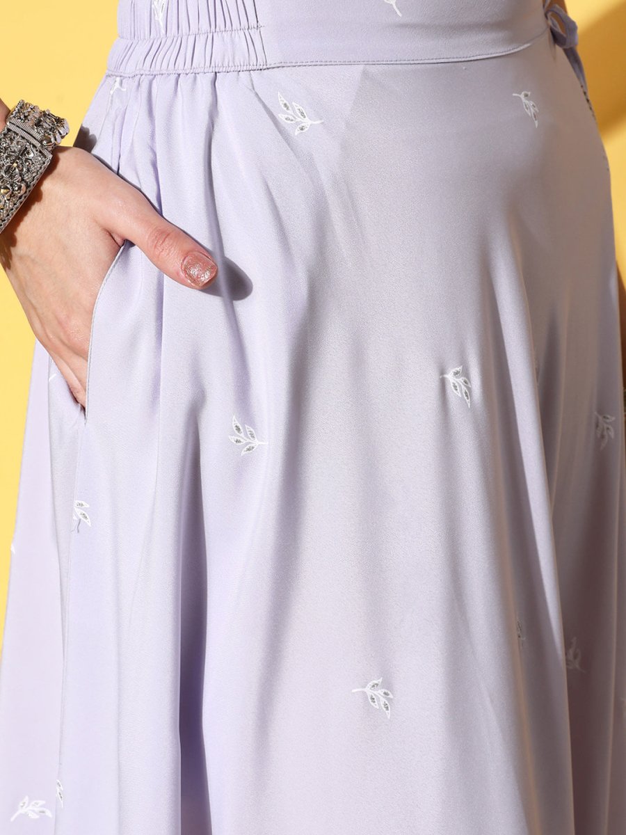 Ahalyaa Blue & White Printed Sequinned Ready to Wear Lehenga & Blouse With Dupatta | Swadesiicart