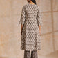 trueBrowns Clay Dabu Buta Print Cotton Front Neck Gathered Kurta Pant Set | Swadesiicart