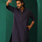 trueBrowns Men's Navy Dobby Textured Kurta | Swadesiicart