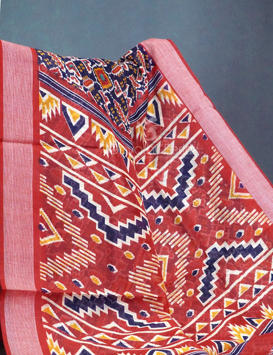 Shades of Navy Blue Colour Patola Print Semi Chanderi Saree By Gayathri Reddy Designer Studio | Swadesiicart