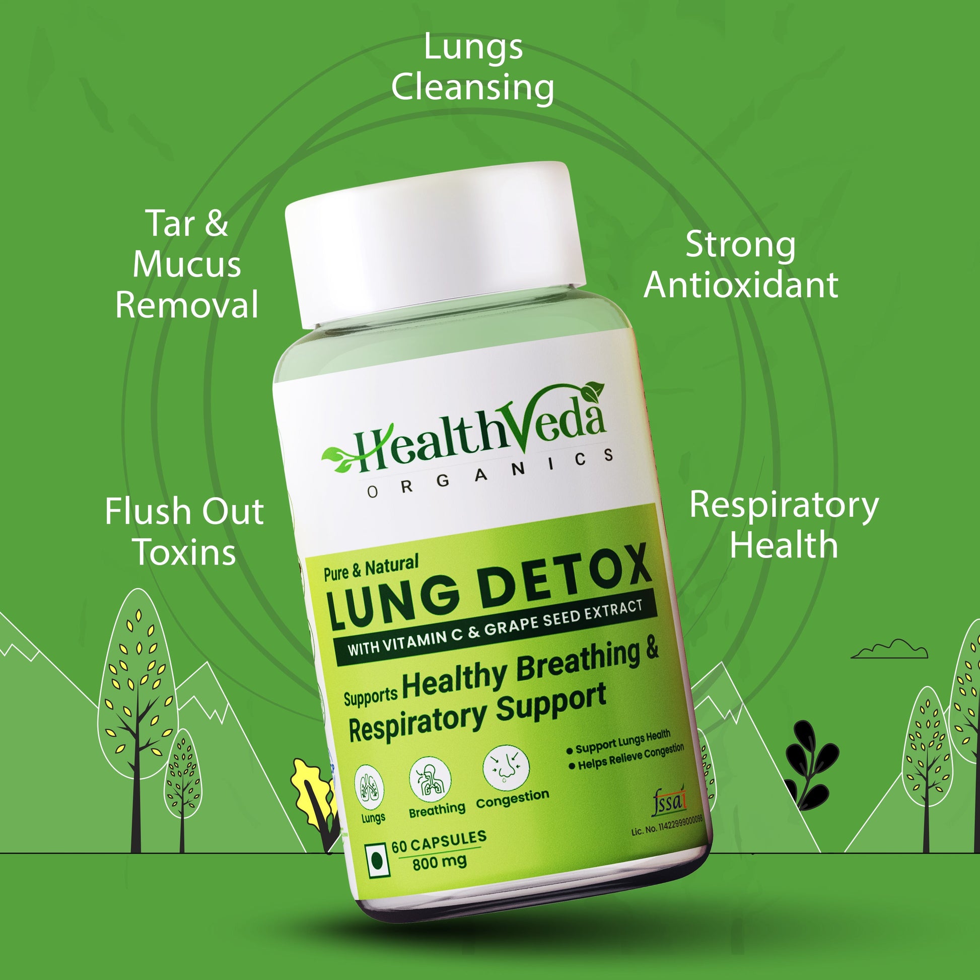 Health Veda Organics Lung Detox Veg Capsules - Swadesiicart