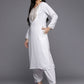 Ahalyaa Women White Ethnic Motifs Embroidered Aari Work Pashmina Kurta with Salwar & With Dupatta | Swadesiicart