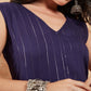 InWeave Royal Blue Lurex V-Neck W/S Front Slit Kurta Pant Set - Swadesiicart