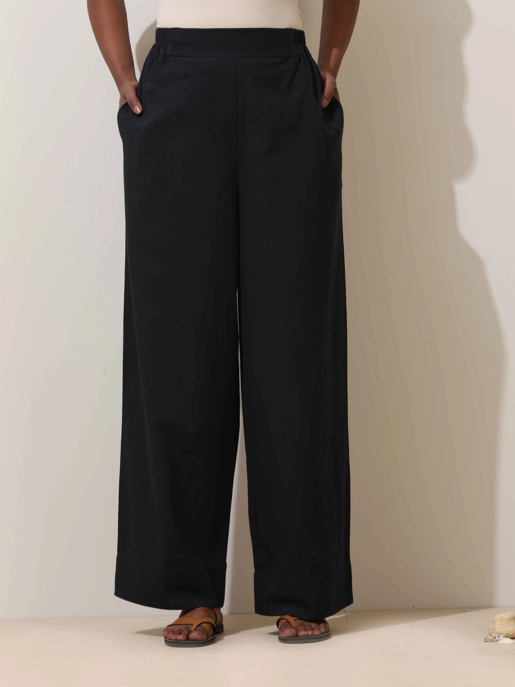 trueBrowns Black Cotton Linen Co-Ord Set - Swadesiicart