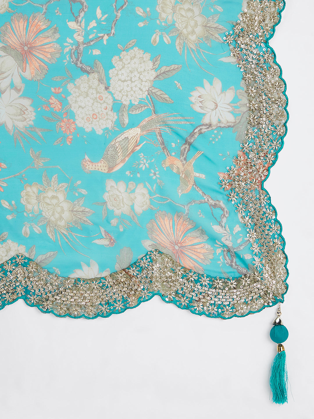 House of Panchhi Sea Green Colour Organza Floral Design Digital Print Lehenga Choli & Dupatta | Swadesiicart