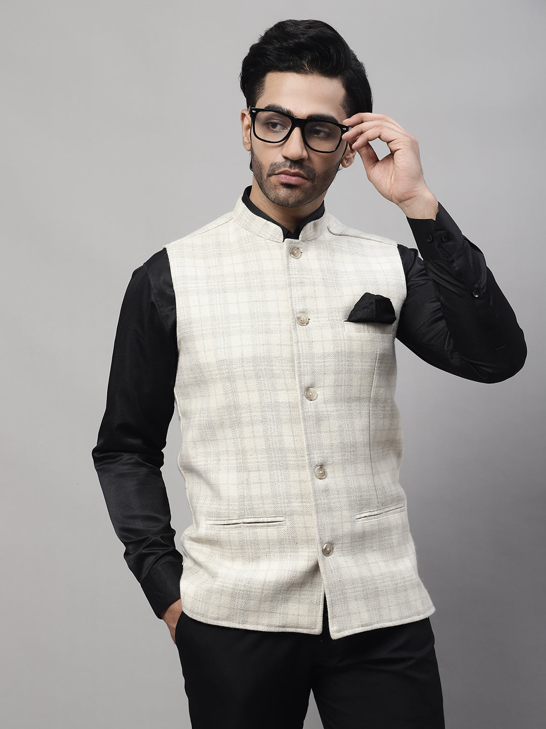 Even Apparels Men's Cream Pure Wool Nehru Jacket | Swadesiicart