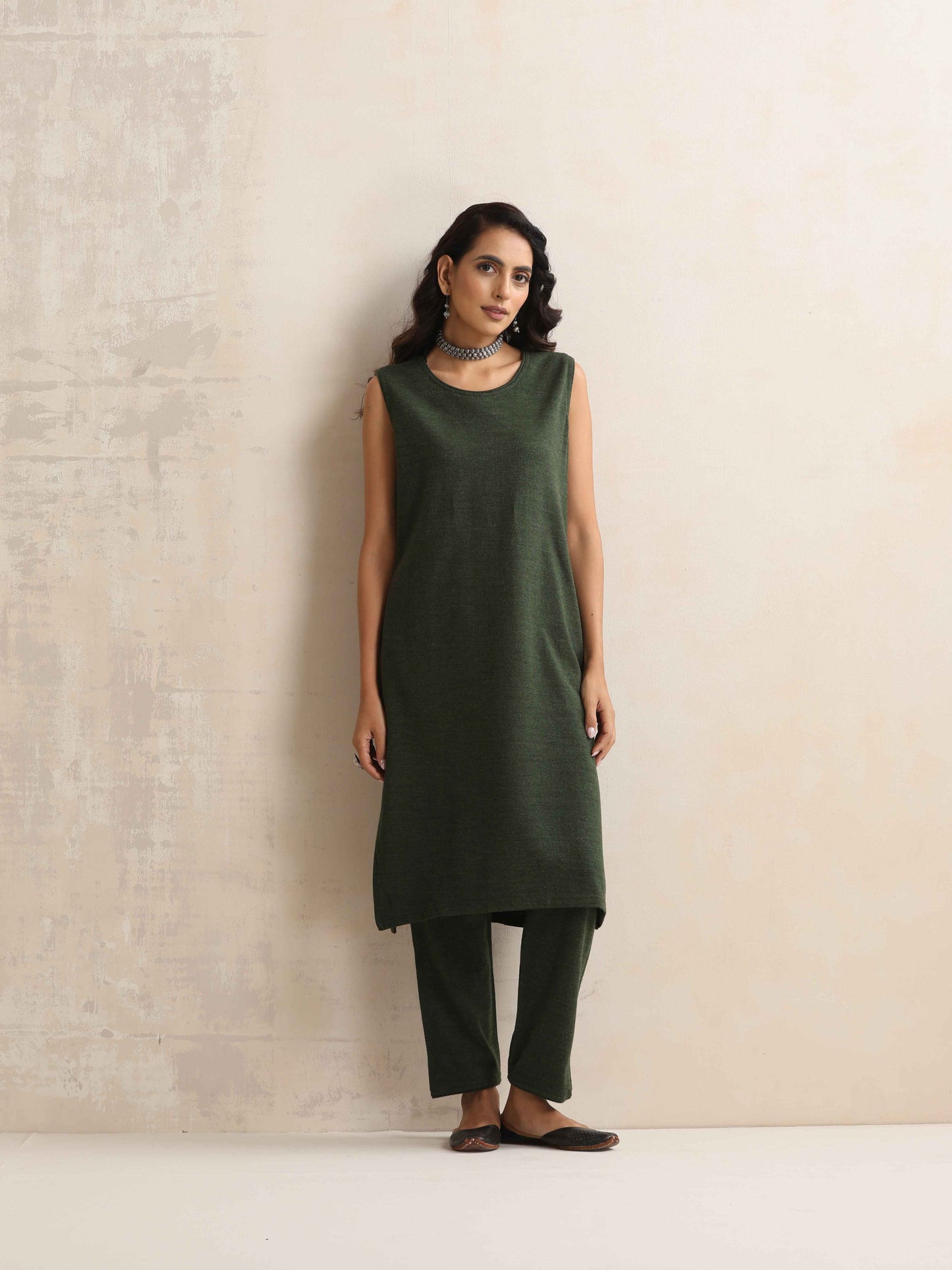 trueBrowns Green Kashmiri Woollen Jacket 3pc Set | Swadesiicart