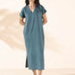 trueBrowns Turquoise Cotton Dobby Dress | Swadesiicart