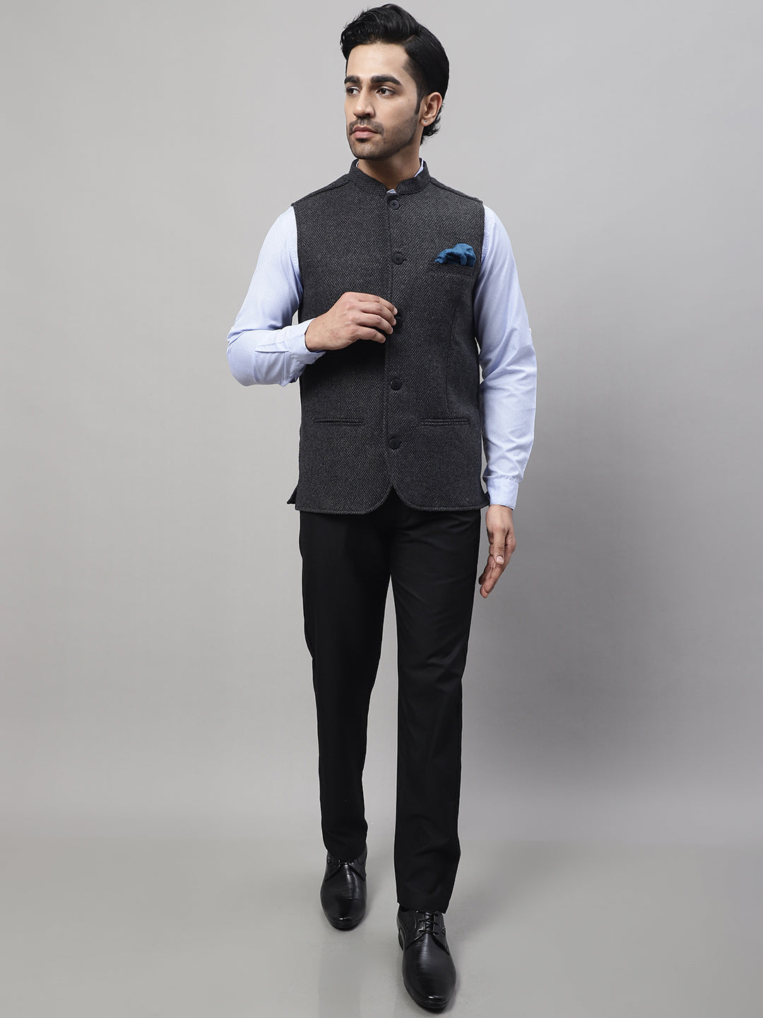 Even Apparels Men's Grey Pure Wool Nehru Jacket | Swadesiicart