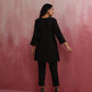 trueBrowns Black Viscose Slub Pleated Kurta Co-ord Set - Swadesiicart